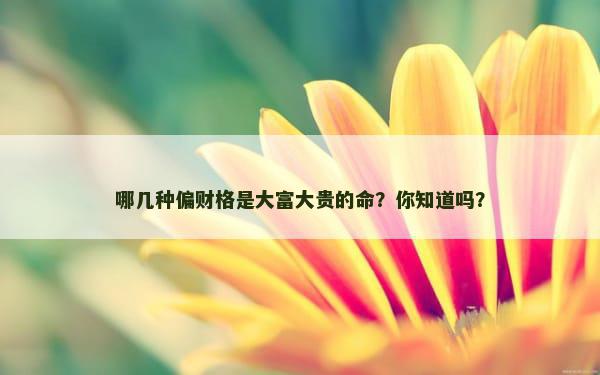 哪几种偏财格是大富大贵的命？你知道吗？