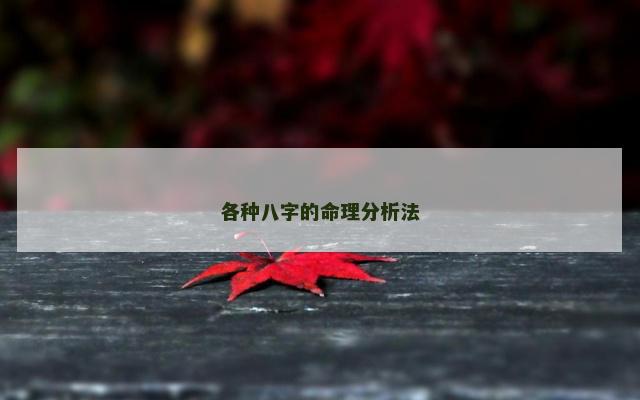 各种八字的命理分析法